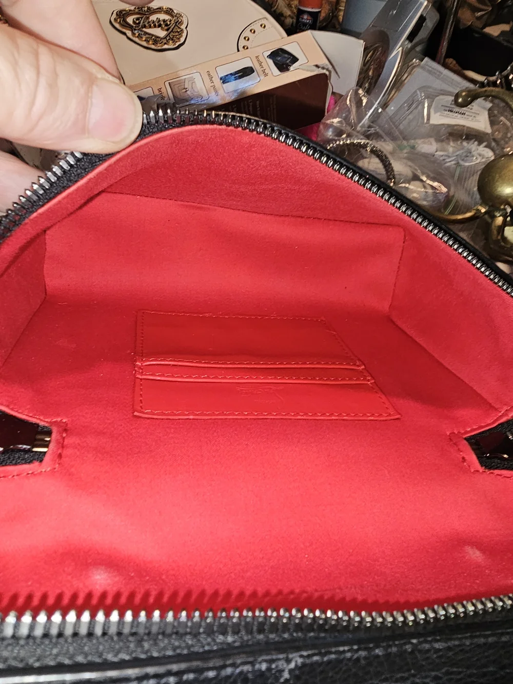 Christian Louboutin Bum Loubilab Black Pebbled Leather Crossbody Bag Red Lining